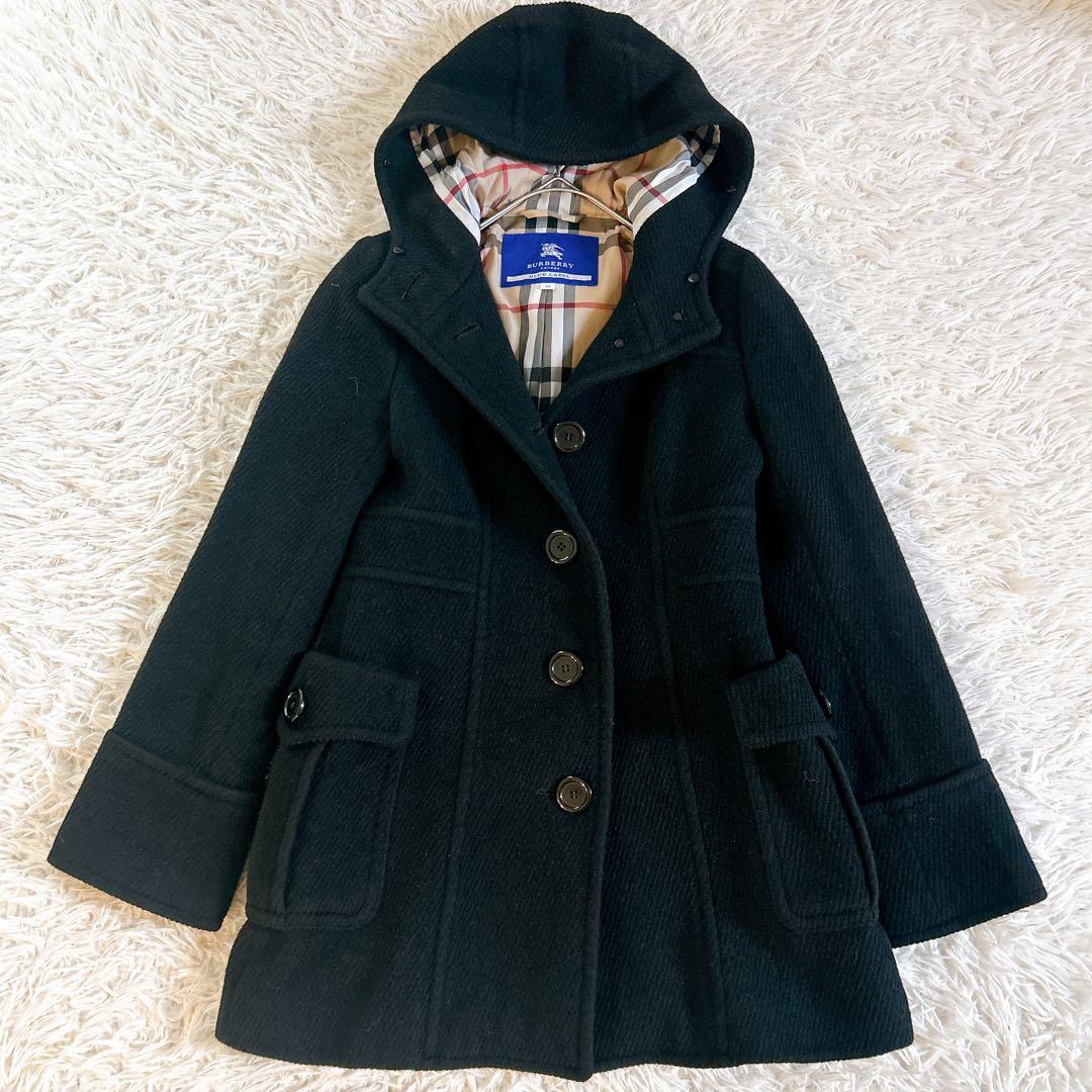 美品 バーバリーブルーレーベル ロングコート38 アンゴラ メガチェック
