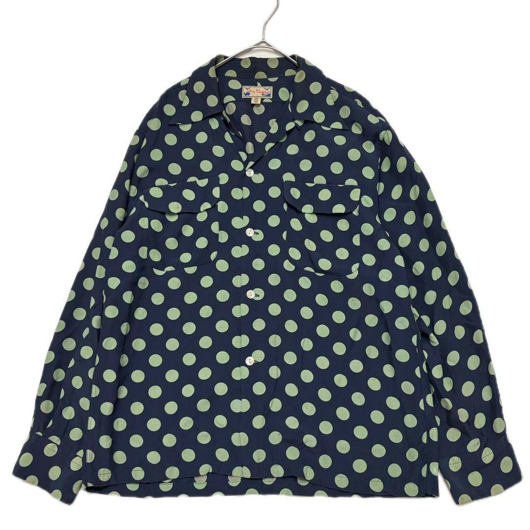 dry bonesドット オープンカラー レーヨン シャツ S 36 開襟 長袖