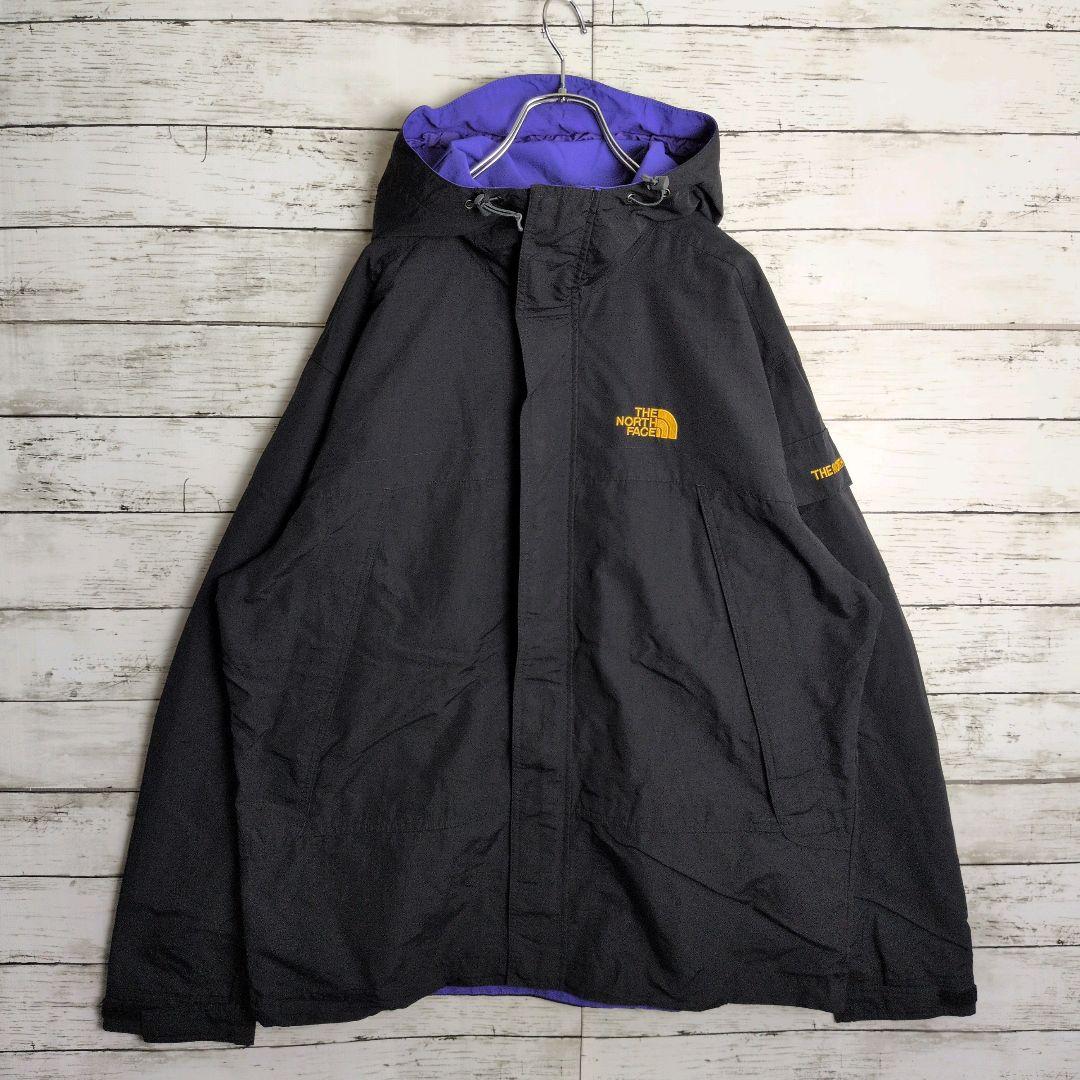 ノースフェイス マウンテンパーカー 刺繍ロゴ 韓国限定 古着 ブラック×パープル