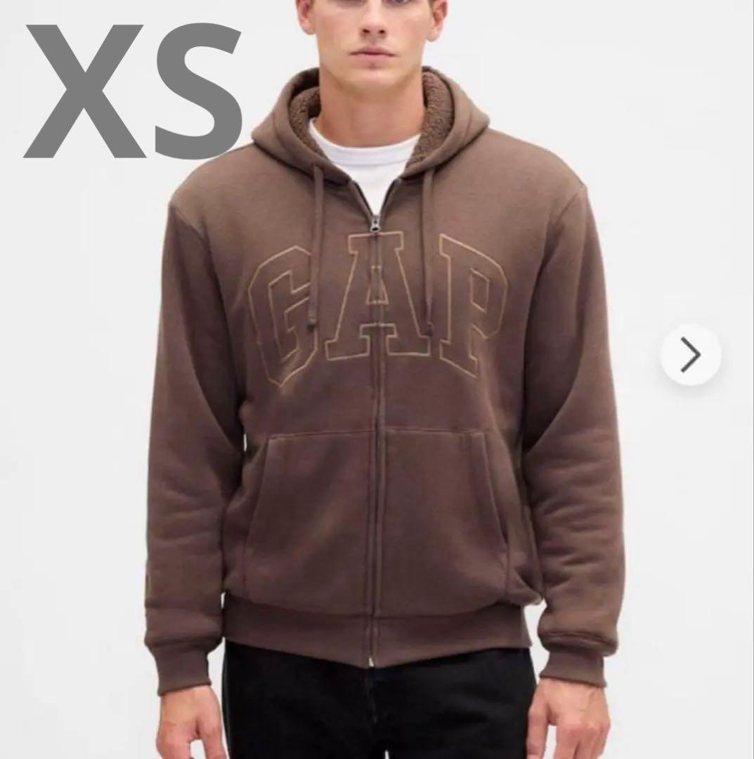 Gap ブラウン ジップパーカー Gapロゴ裏ボア ジップアップパーカー 茶色