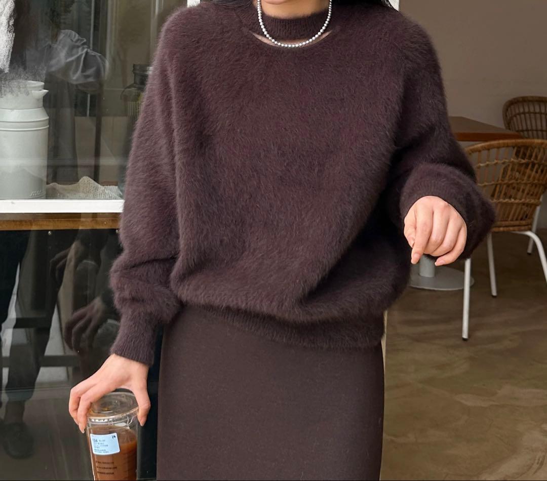 ファーカシミヤセーター　ニット　ブラウン