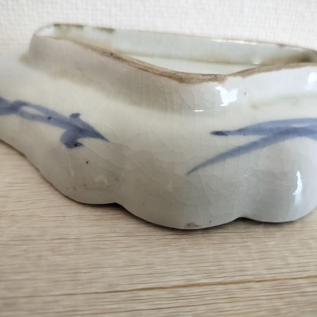 お値下げしました、古伊万里 染付 富士山型 コンニャク印判 三保松原図