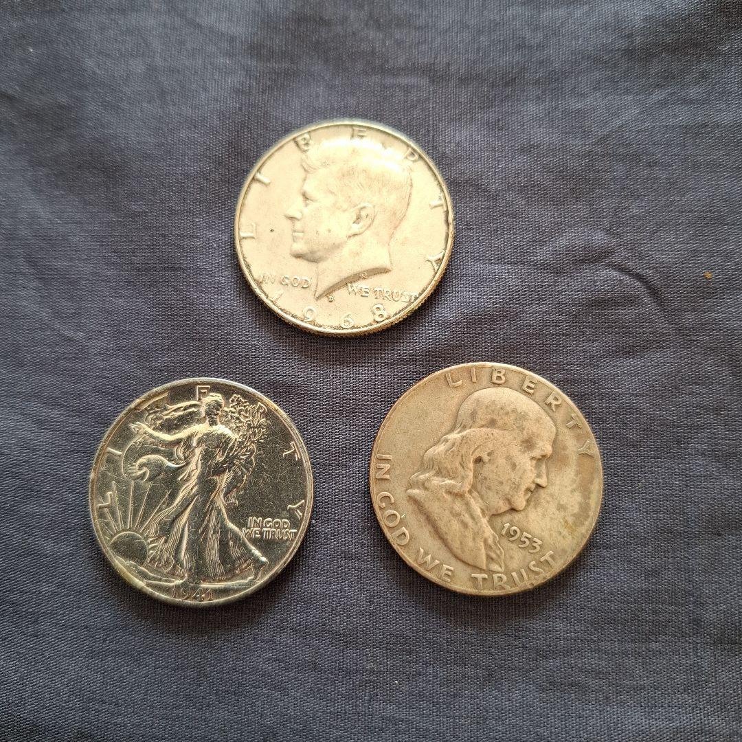 アメリカ、銀貨、ウォーキングリバティハーフドル銀貨等3枚