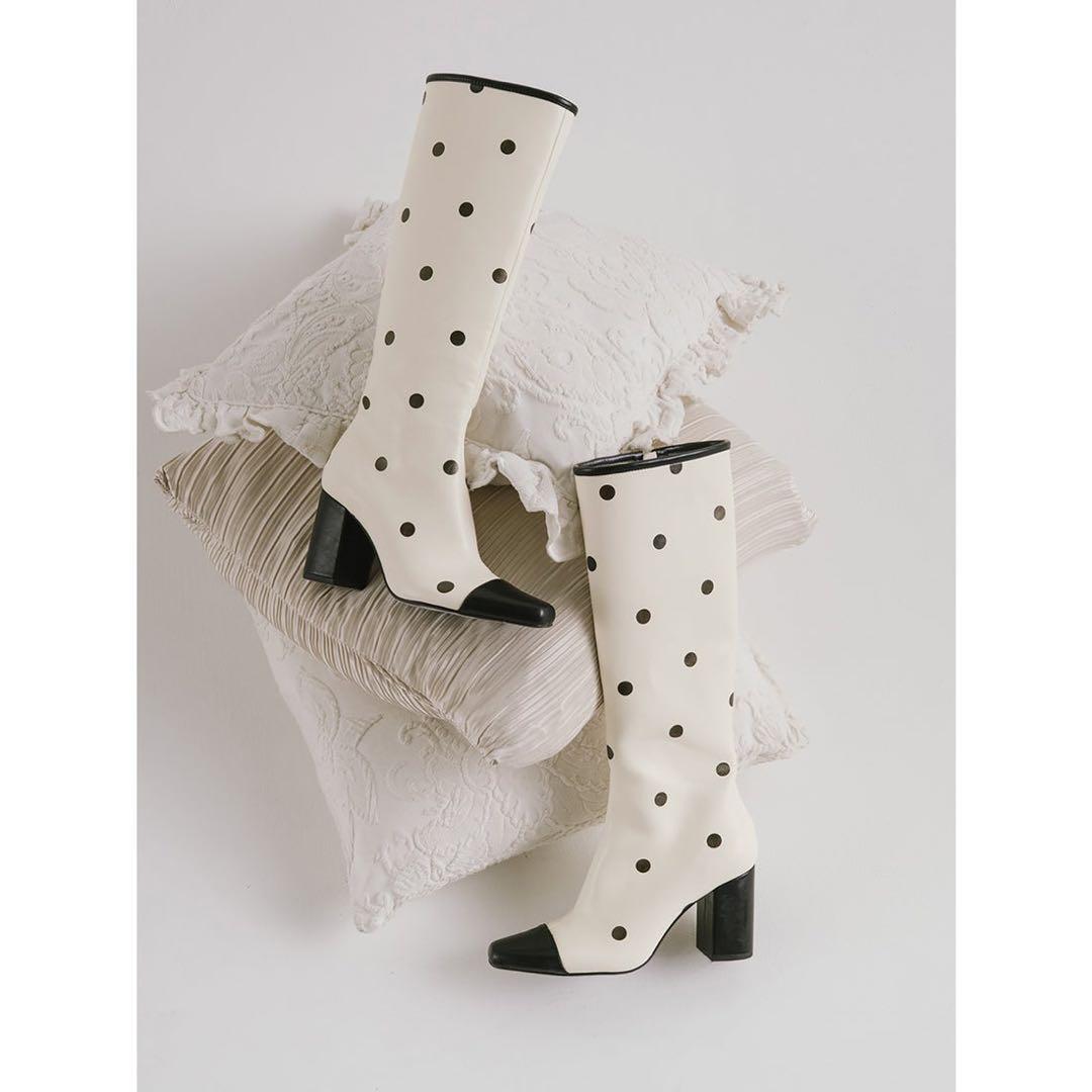 新品 ダーリッチ バイカラードットロングブーツ　M