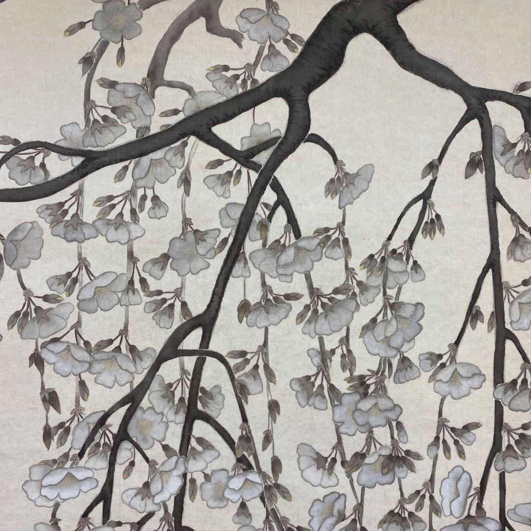 美品 掛け軸 二村絢子作 大幅 しだれ桜図 共箱 縁起物 枝垂桜