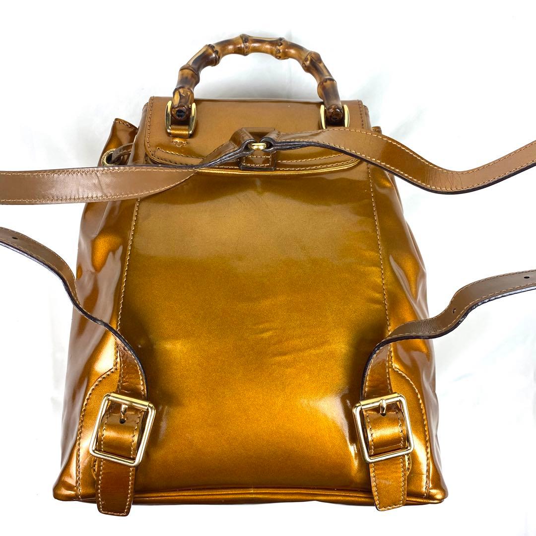 希少✨GUCCI リュック バックパック バンブー レザー×エナメル