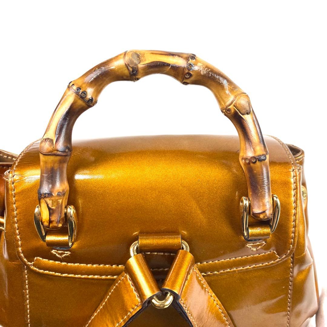 希少✨GUCCI リュック バックパック バンブー レザー×エナメル