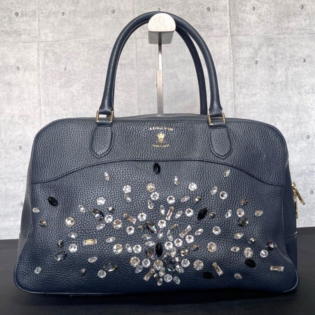 専用品A.D.M.J シュリンク型押し クリスタル ネイビー ボストンバッグ