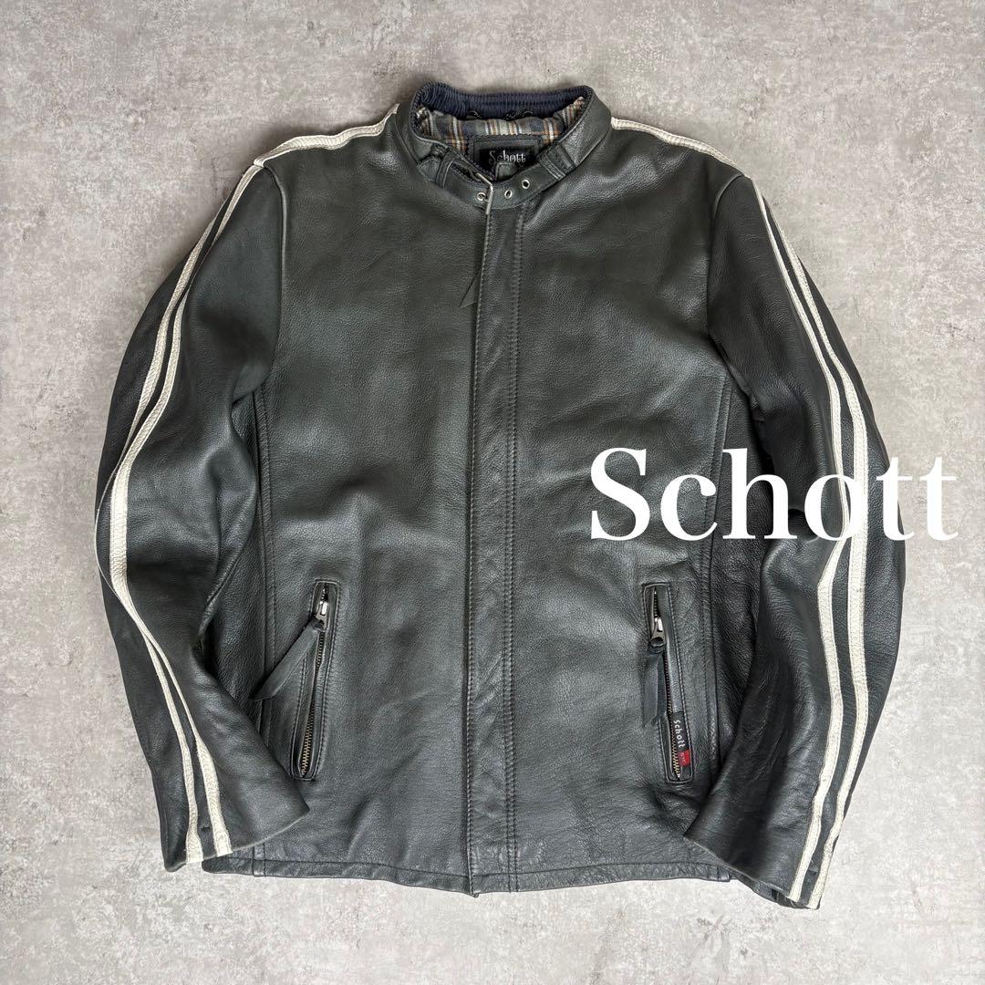ショット　 Schott シングル　レザー ライダースジャケット　L カーキ