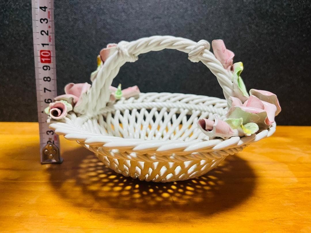 イタリア製 Demain ドマン 陶器 ローズ バスケット インテリア 置物