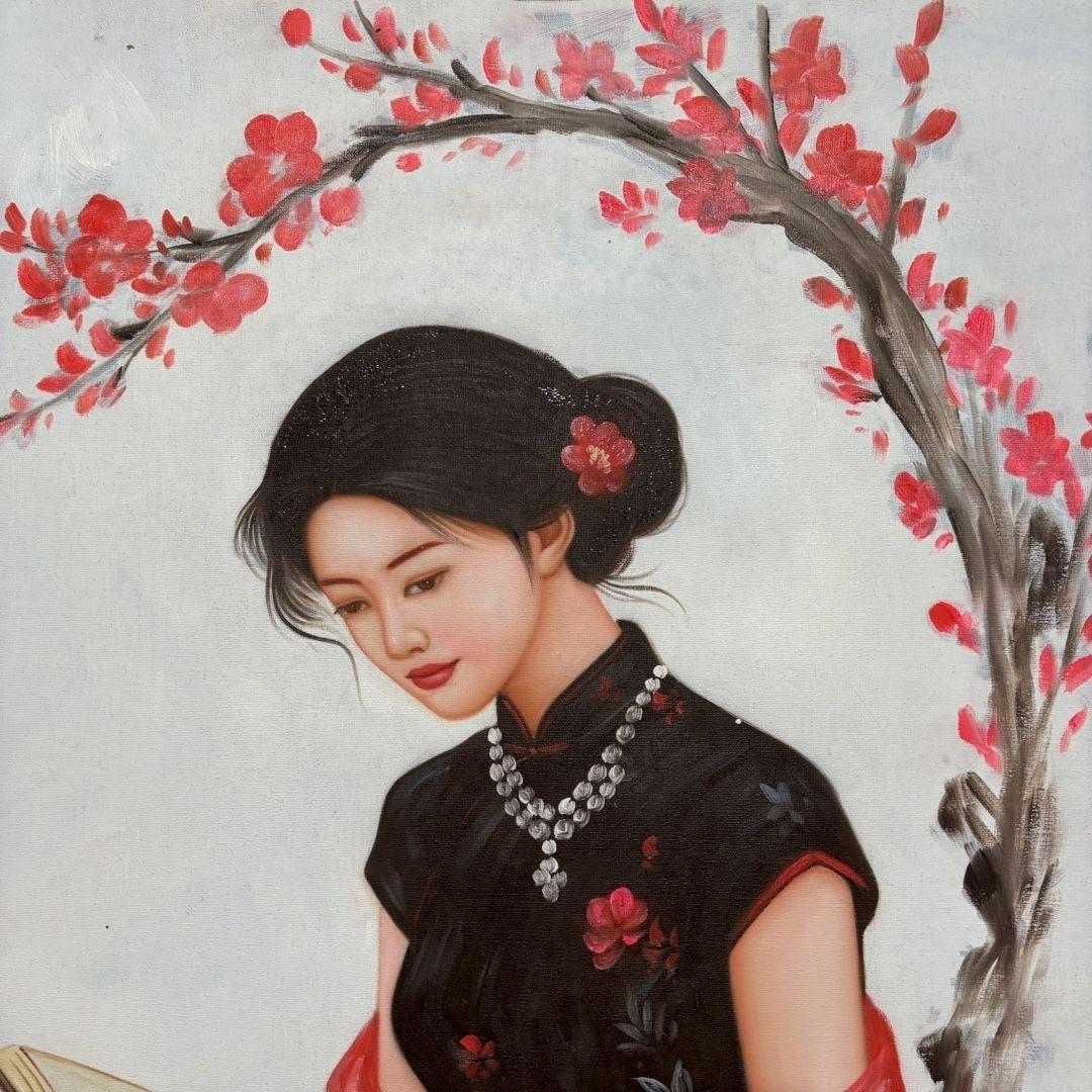 純手描き 水彩油画 人物画 冷军 作品図 中国絵画 約70×100cm 未表装