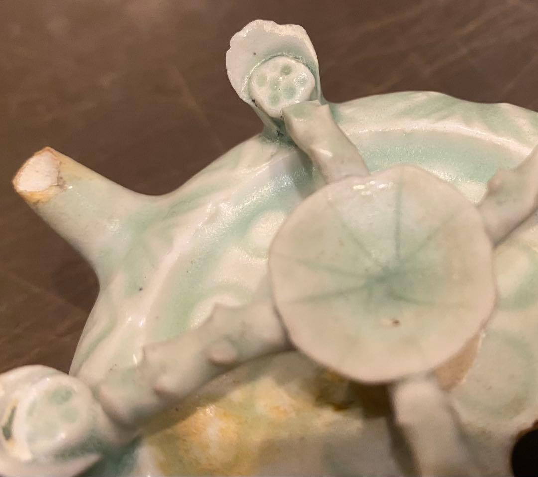 青白磁 水滴 蓮の花 鑑賞台付 一輪挿し ヴィンテージ レア