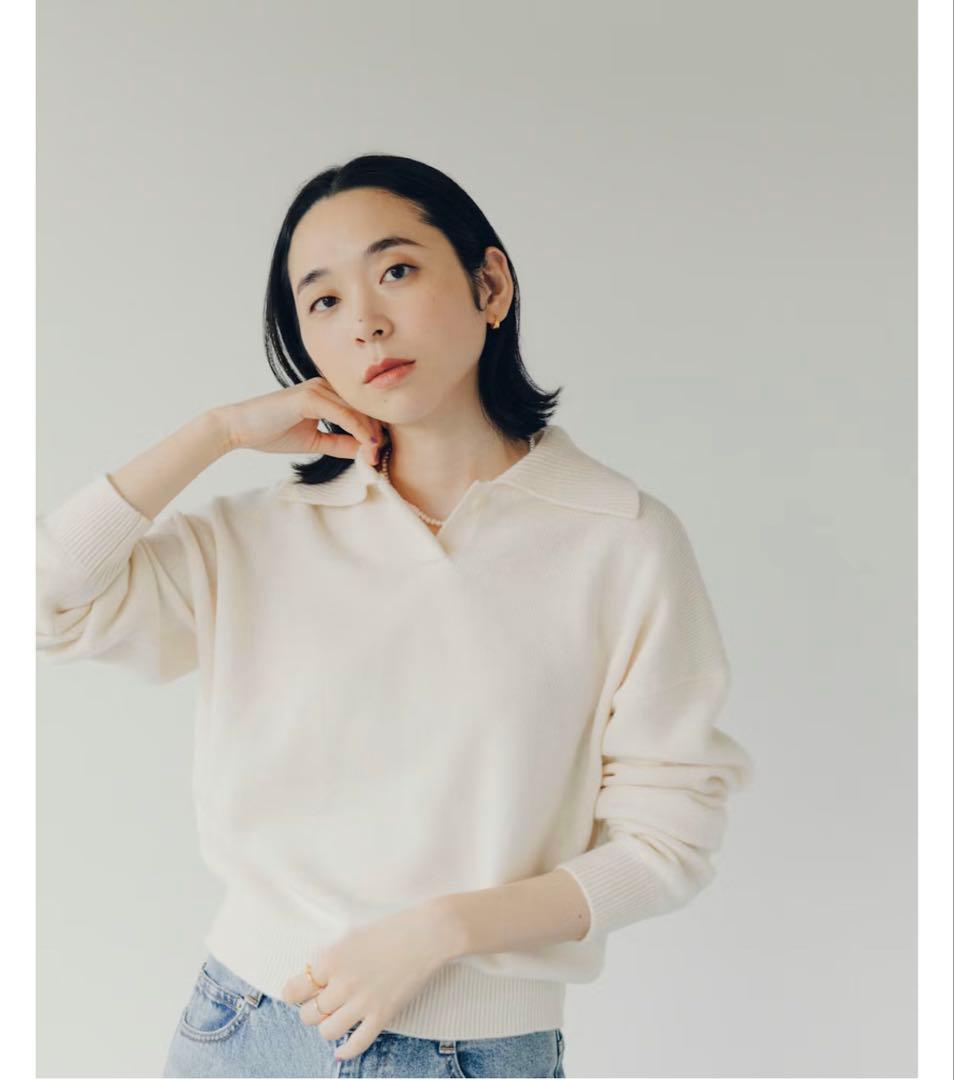 北欧暮らしの道具店　洗えるウールの襟付きニット / アイボリー