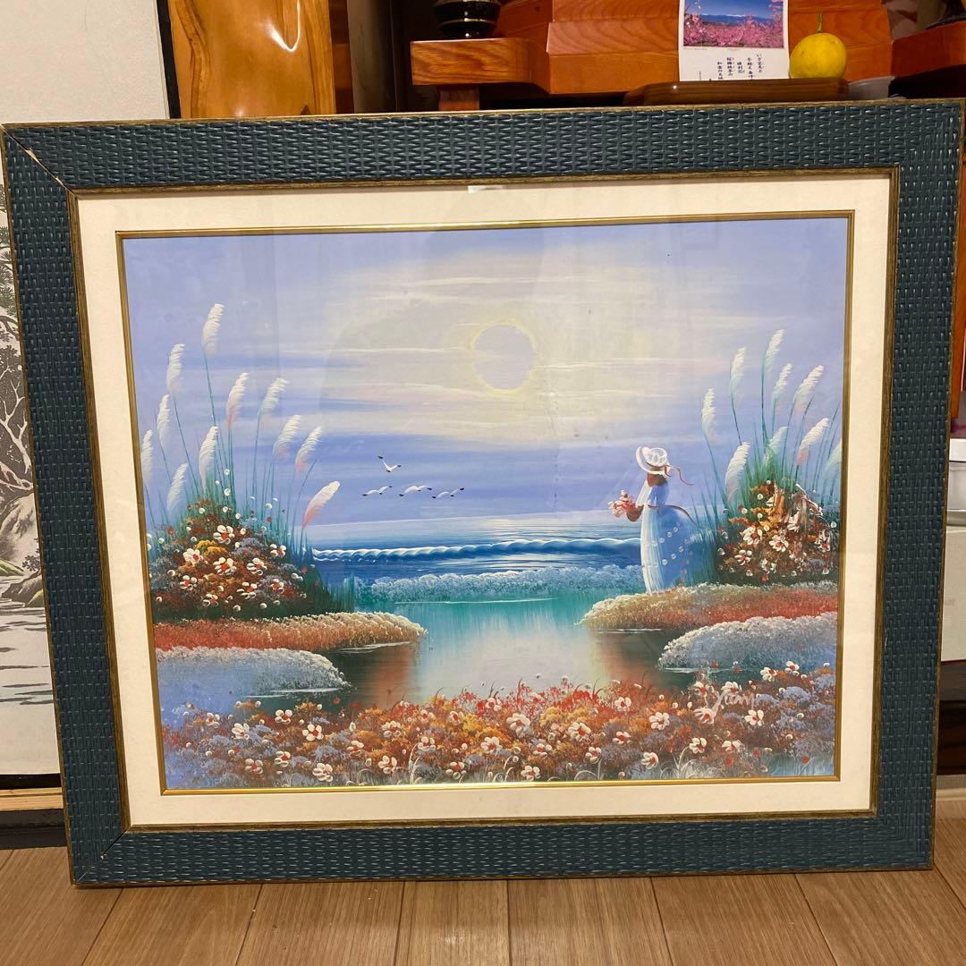 真作！ yuMi 幸せ を呼ぶ少女 幸運 海辺 油彩 10号 - メルカリ