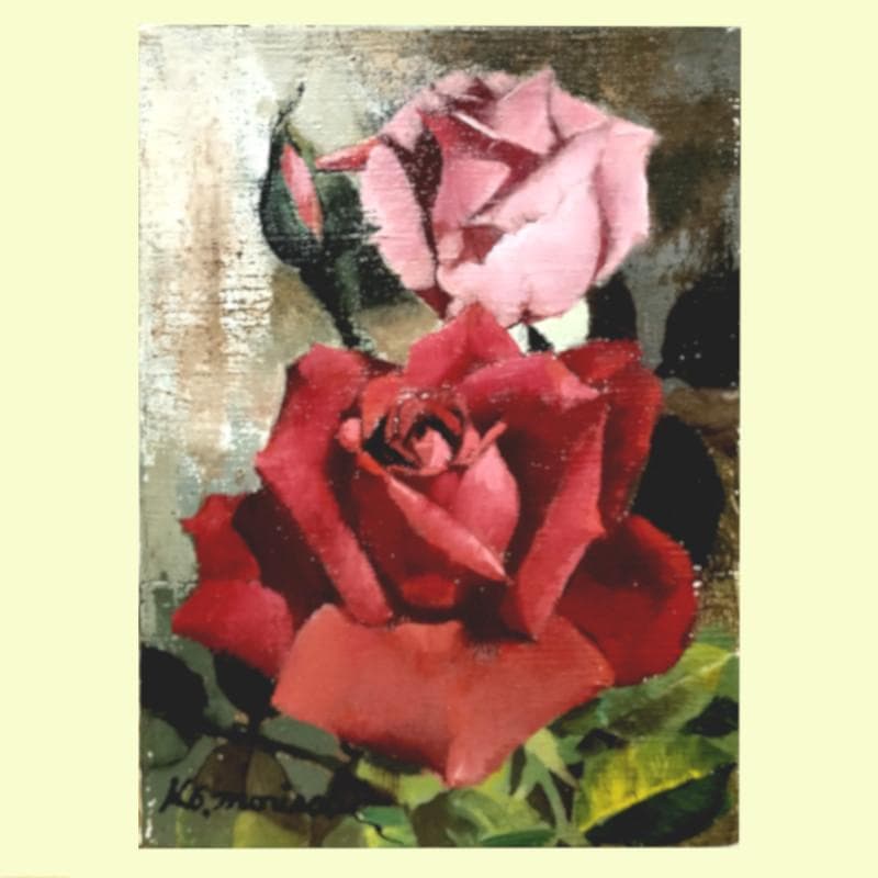 みっちゃん専用！☆ 森崎 幸 ☆「 薔 薇 」油絵 SM 独立美術会員