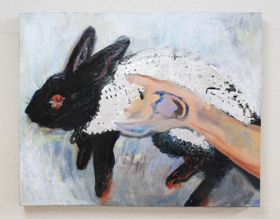 【約P10号】float 原画 黒いウサギと手の油彩画 Amazon.co.jp: Fokenzary手書き 絵画 壁掛け油彩画音楽を聴く猿抽象画