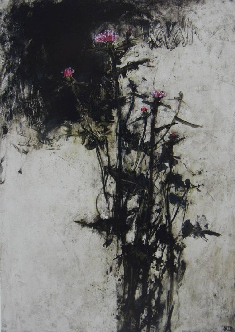 栗原 一郎、「薊」、希少画集・額装画、日本製・新品額縁にて額装致し