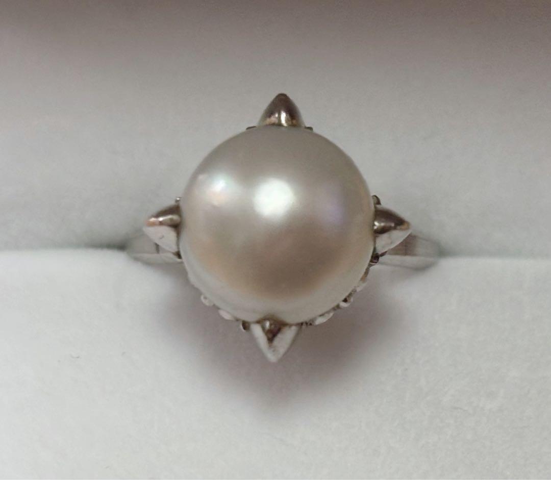 プラチナ刻印　パール　レトロ　リング