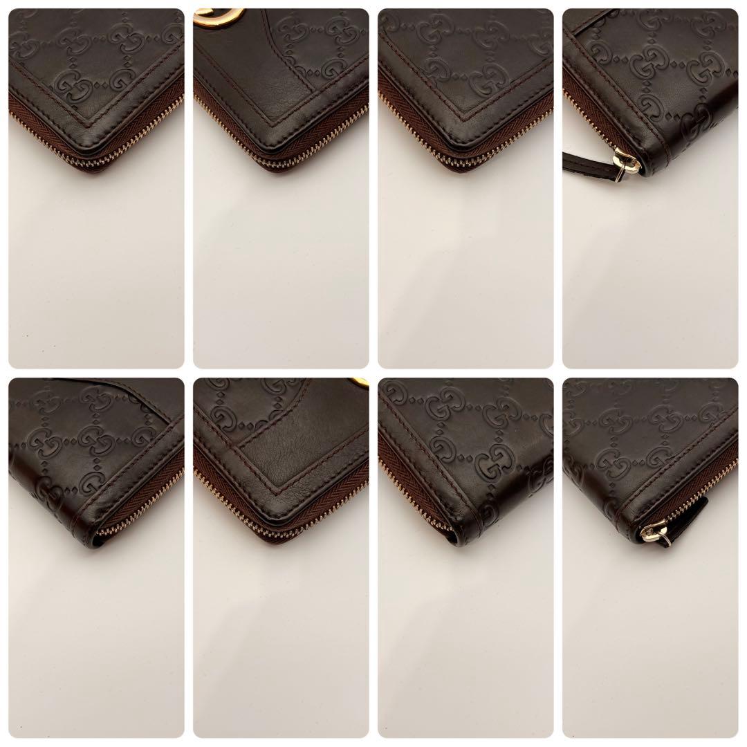 鑑定済み】GUCCI✨ダークブラウン グッチ 長財布 シマ ラウンド