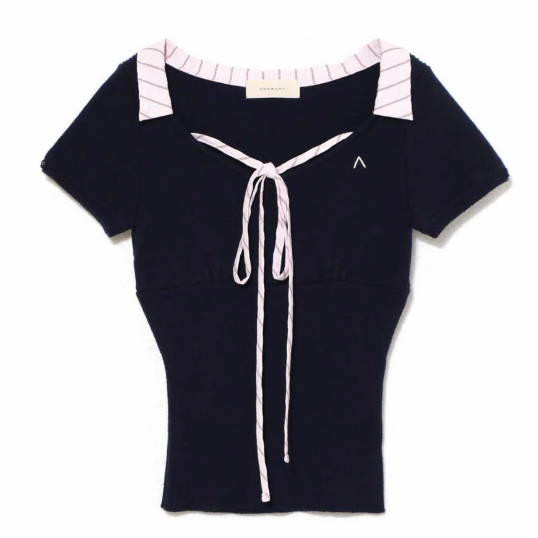 トップス andmary Suzy ribbon tops navy