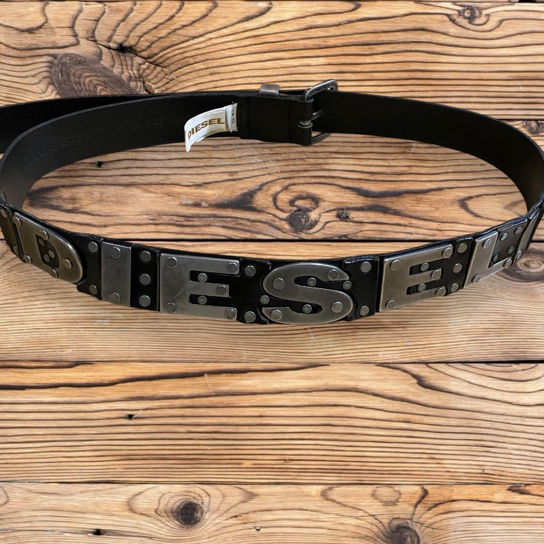 ◇DIESEL/ディーゼル◇ロゴメタルプレート レザーベルト CM90 178S