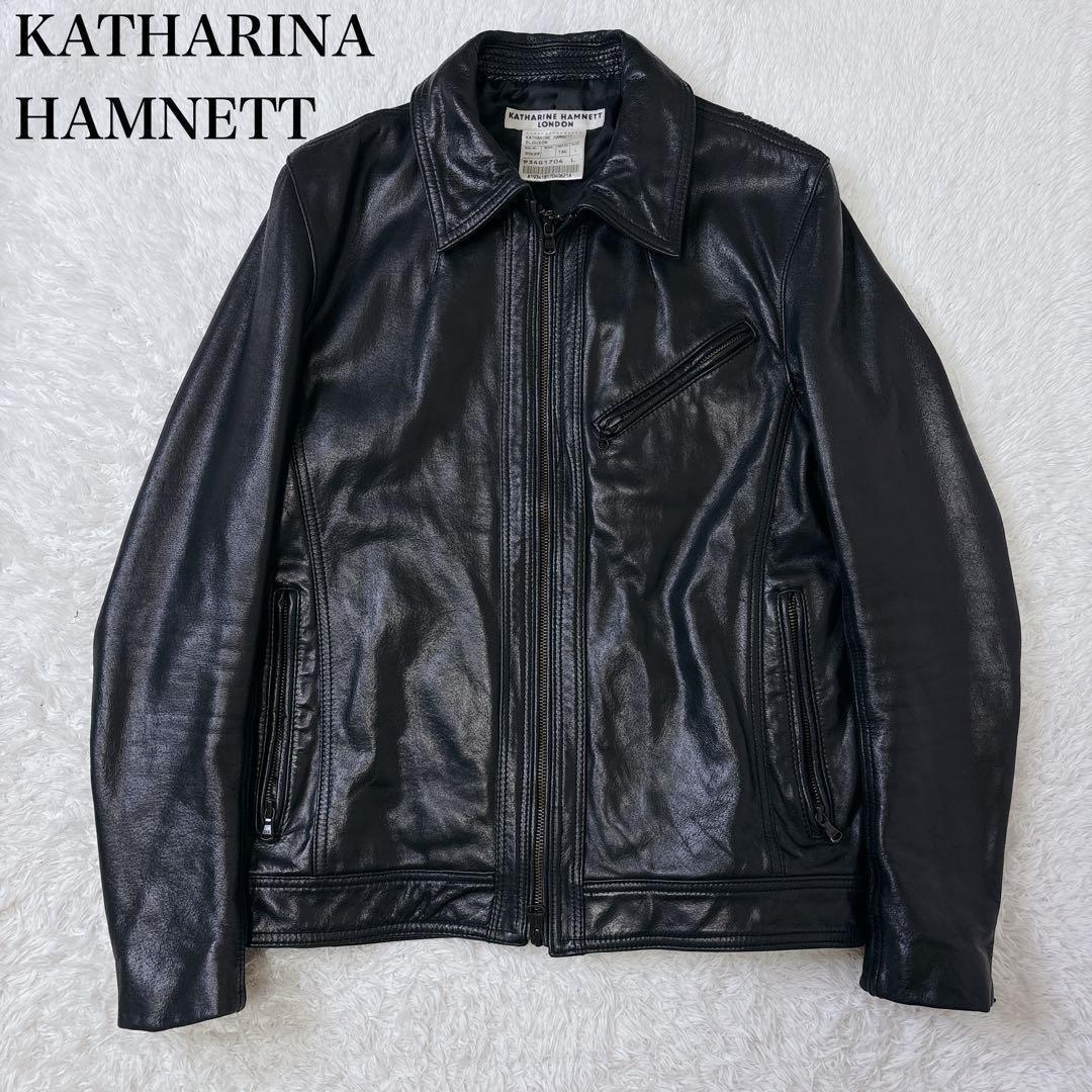 美品　キャサリンハムネット　シングルライダースジャケット　レザー　牛革　L KATHARINE HAMNETT（レザージャケット）のフリマアイテム一覧