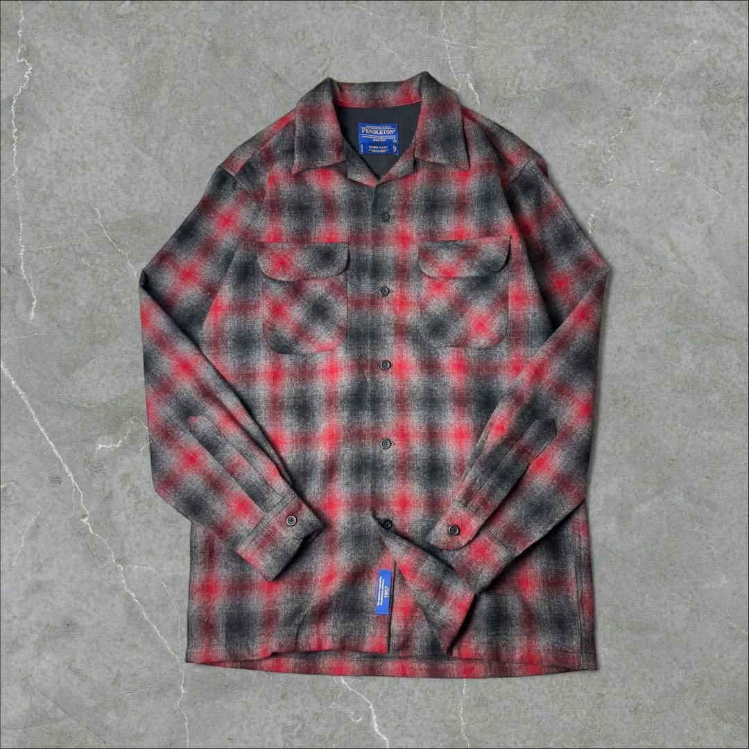PENDLETON オンブレチェック 開襟シャツ ボードシャツ 黒 赤 キムタク