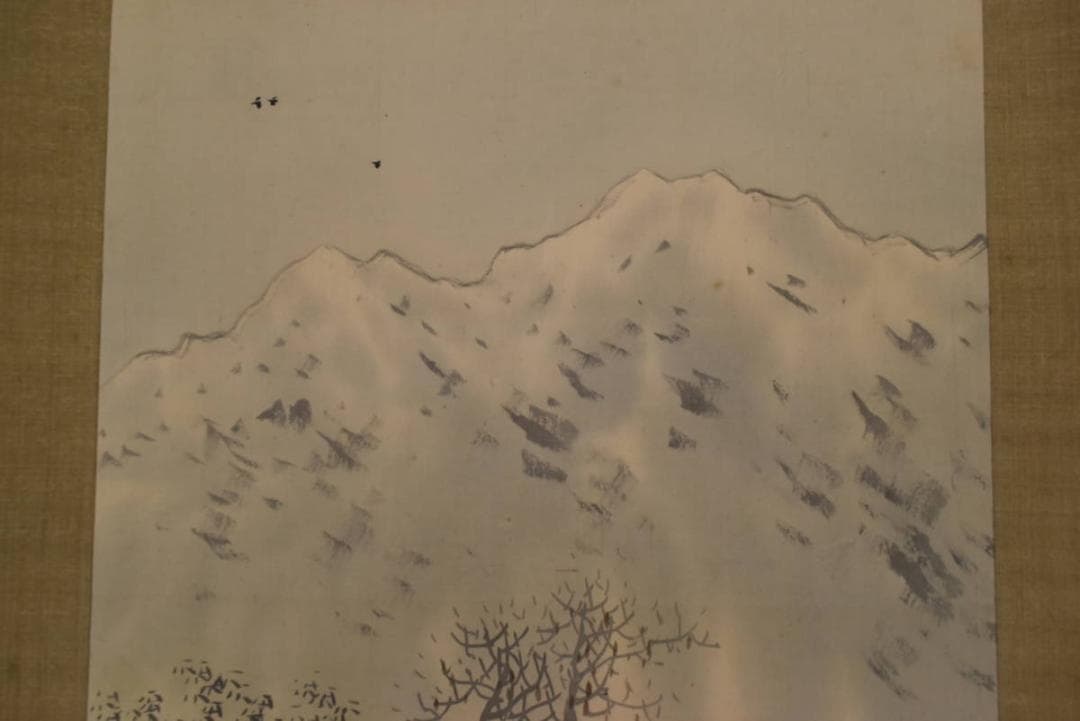 真作】秋岳/早春田家図/農村風景図/掛軸/名家伝来/AA-933