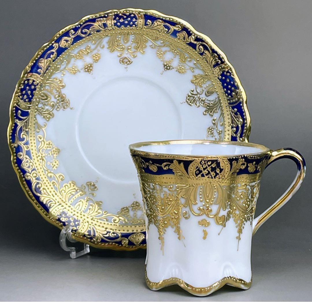 【美品】オールドノリタケ 金盛り カップ＆ソーサー 金彩 メープルリーフ