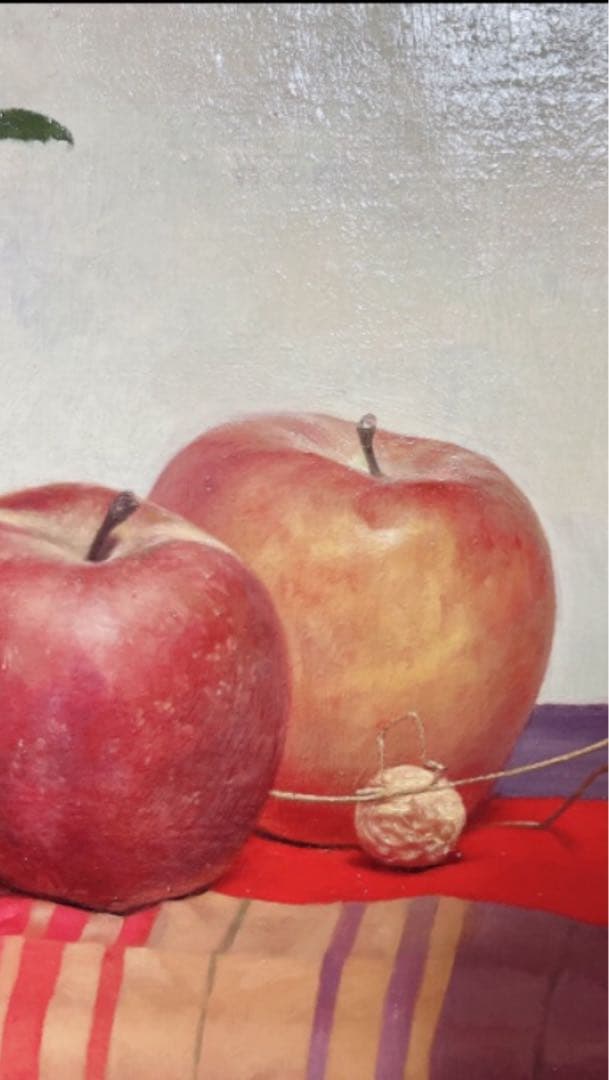 油彩画 油絵 原画 朝森武『バラとリンゴ』F6 美術品 額縁付き☆美品