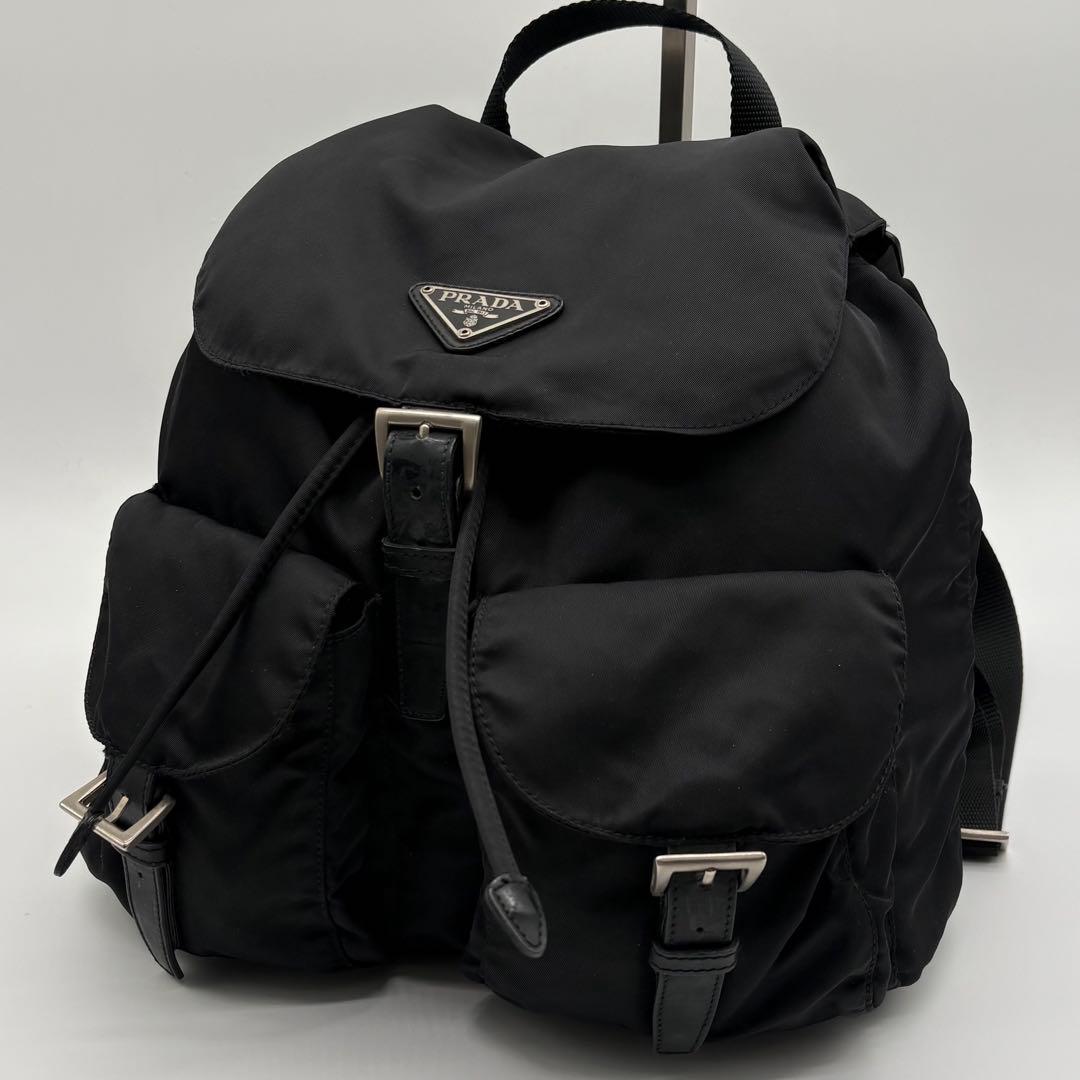 美品　PRADA プラダ リュック バックパック 三角ロゴ 巾着 ナイロン 黒