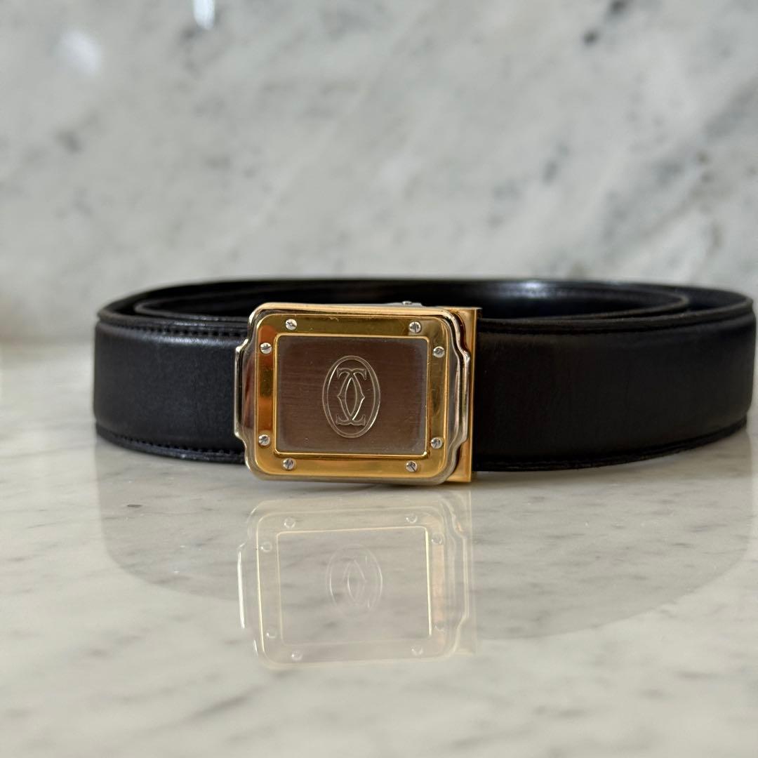Cartier カルティエ ベルト 本革 レザー ブラック 黒 銀 金
