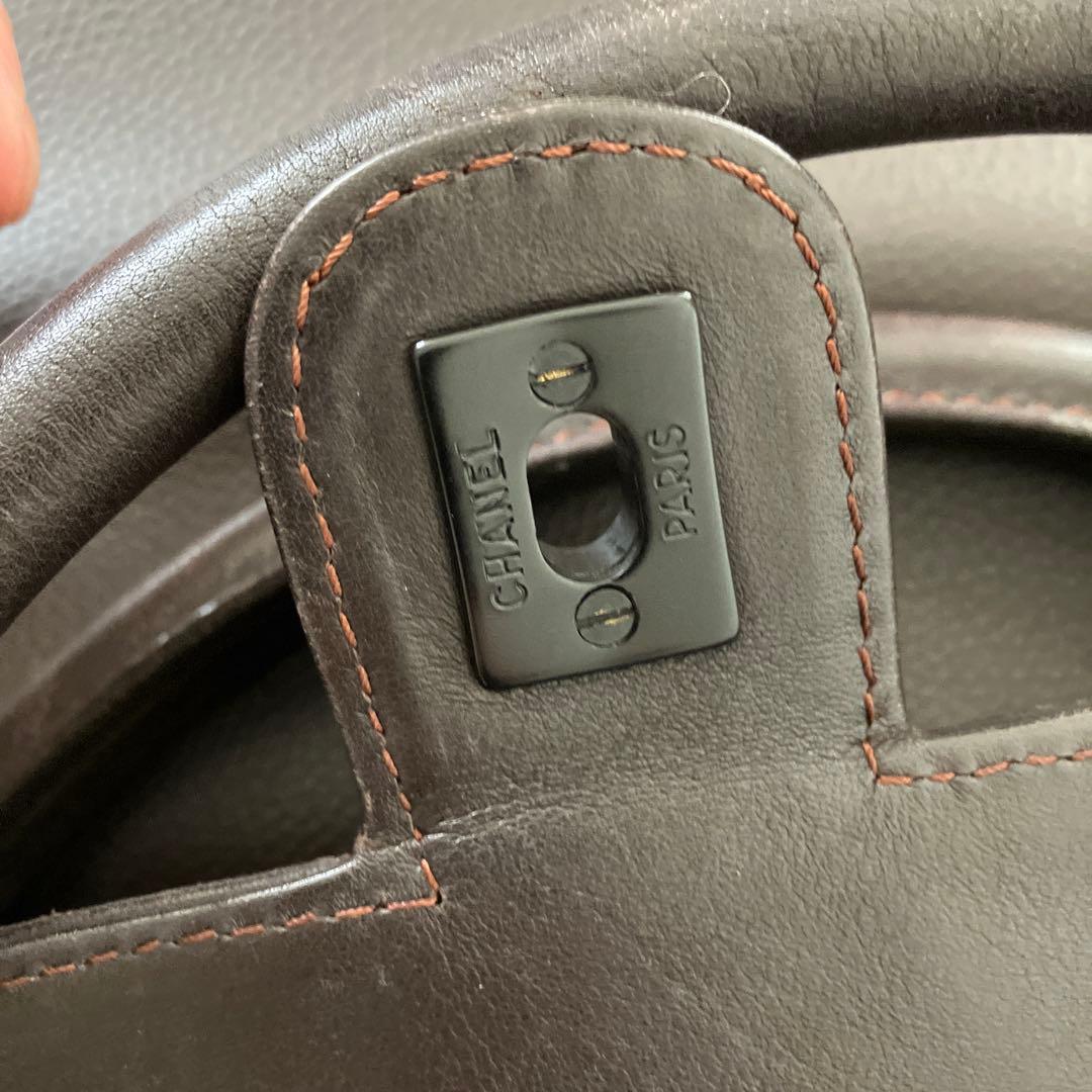 シャネルターンロックラムスキンボストンショルダービジネスバッグ大