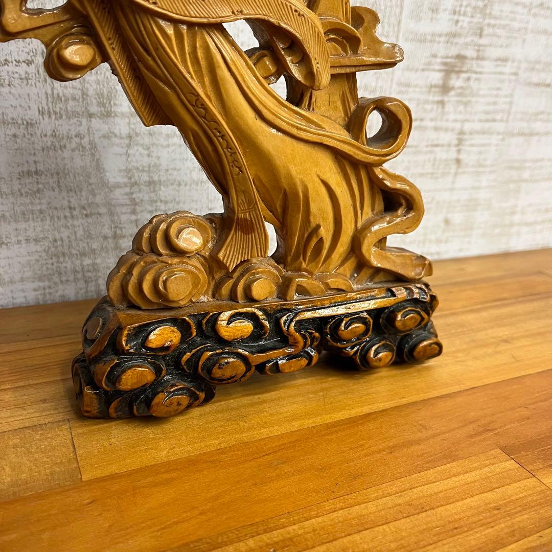 アンティーク】木彫り 彫刻 中国 天女像 飛天 仏像 縁起物 置物 蔵出し