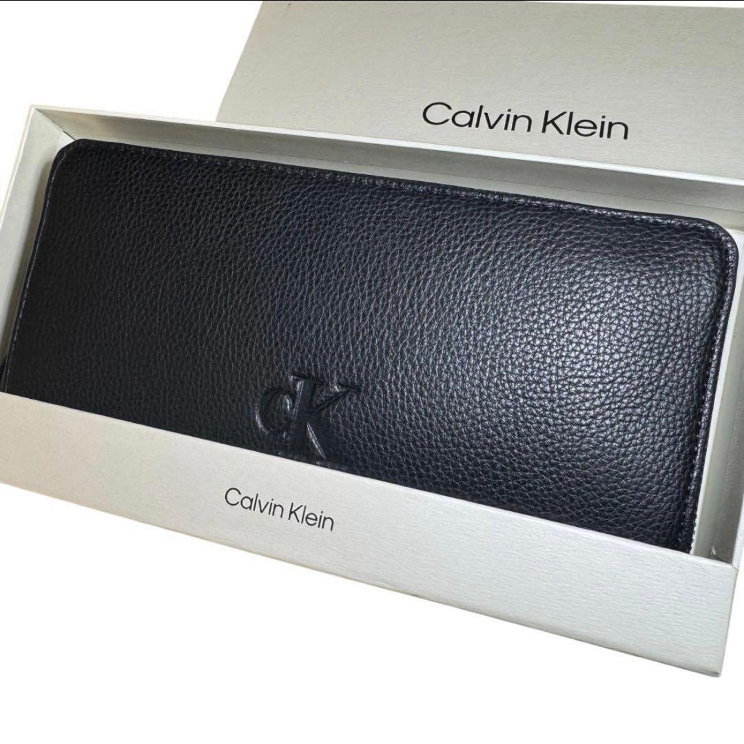   黒 レザー 長財布 ウォレット CK ロゴ ブラック Calvin Klein（カルバン・クライン） 長財布 二つ折り財布 メンズ