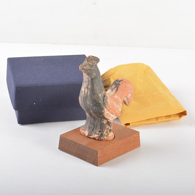 中国　加彩　鳥　置物　飾り台付　C　R5913