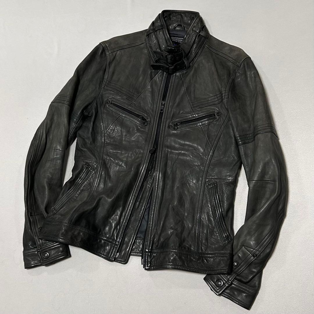 00s Nicole ラムレザー シングルライダース フェード ダブルジップ