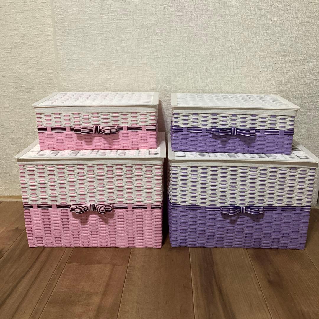 あめちゃんページ　エコクラフト　クラフトバンド　蓋付き収納かご4個 89 [How to make a basket with a lid] 10m long! Perfect for a gift