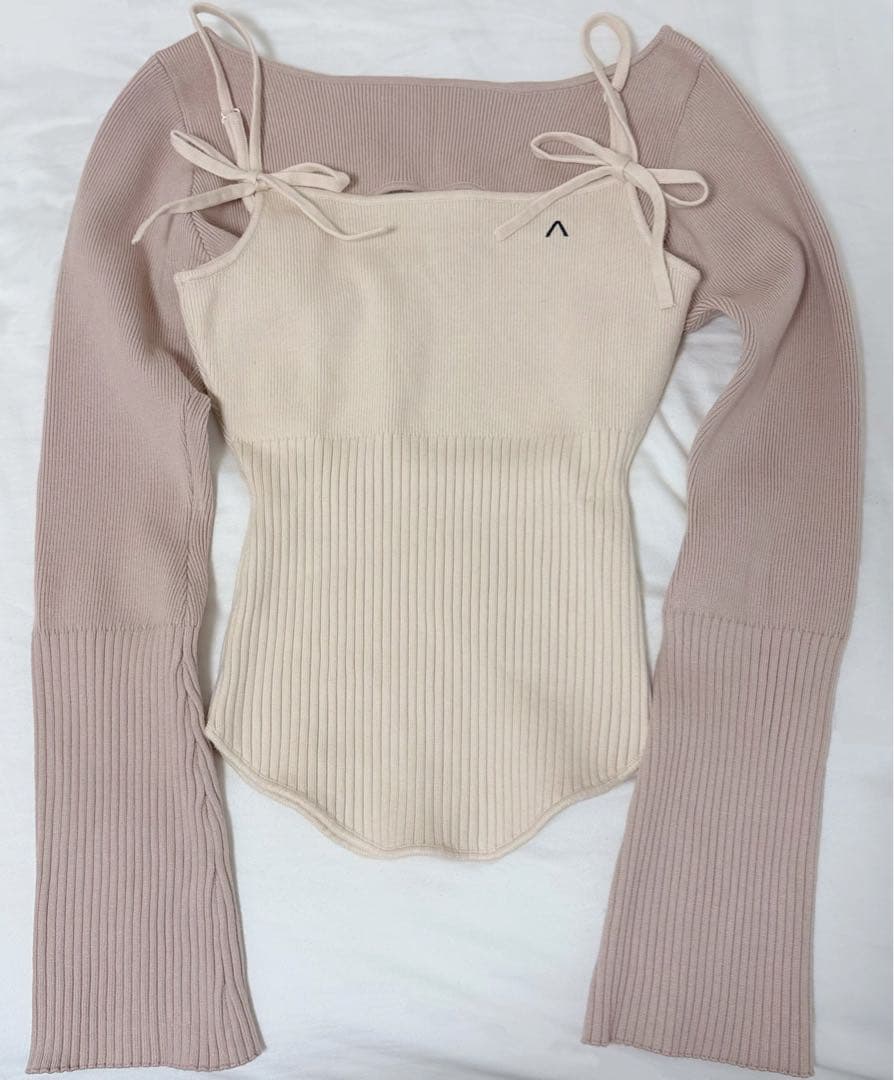 andmary Bebe ribbon set tops beige - メルカリ