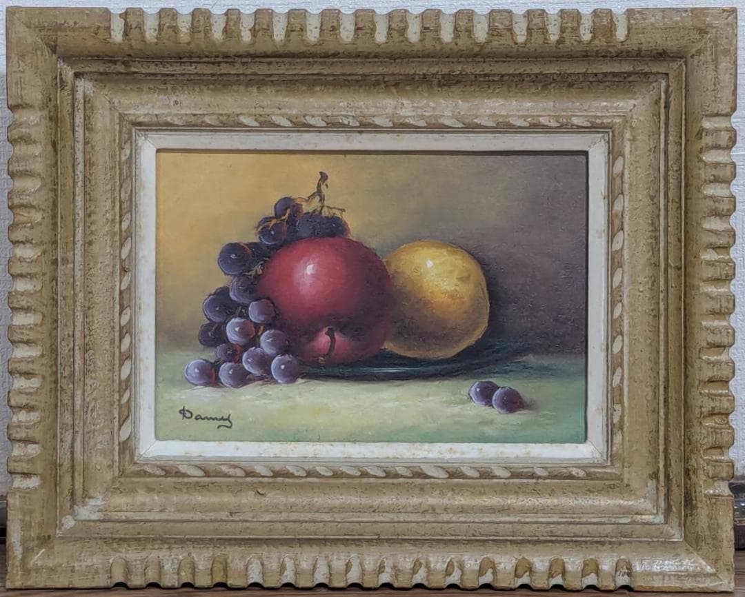 【真作】絵画　油彩SM　果実の静物　葡萄・林檎・柑橘のクラシックな美　Y59