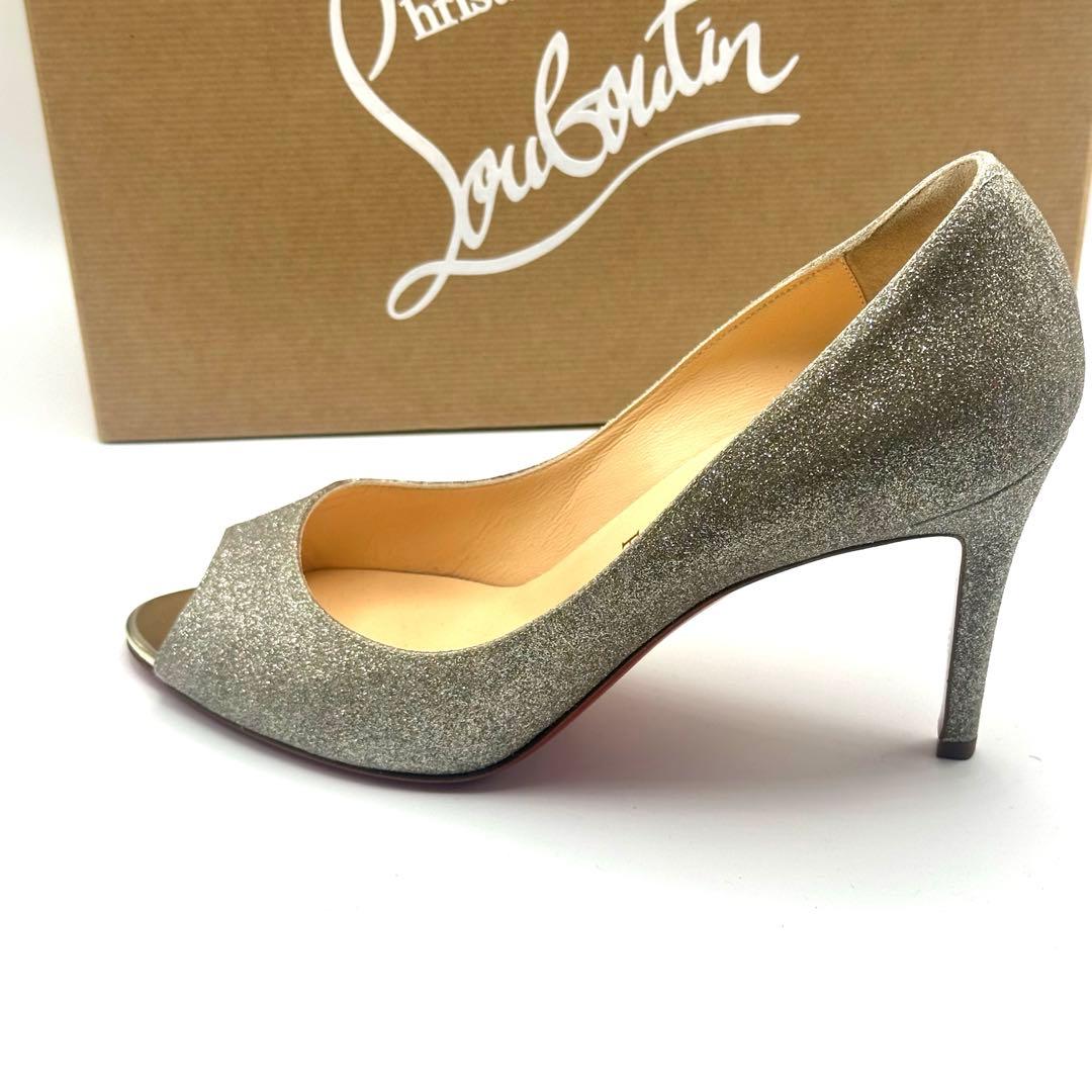 美品　クリスチャン　ルブタン　オープントゥ　グリッター　ハイヒール　25.5cm