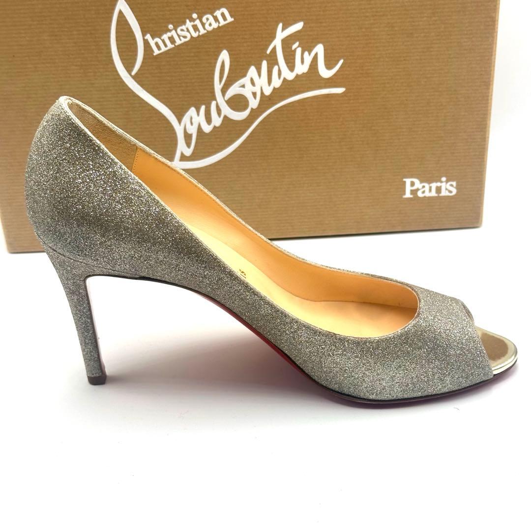 美品　クリスチャン　ルブタン　オープントゥ　グリッター　ハイヒール　25.5cm