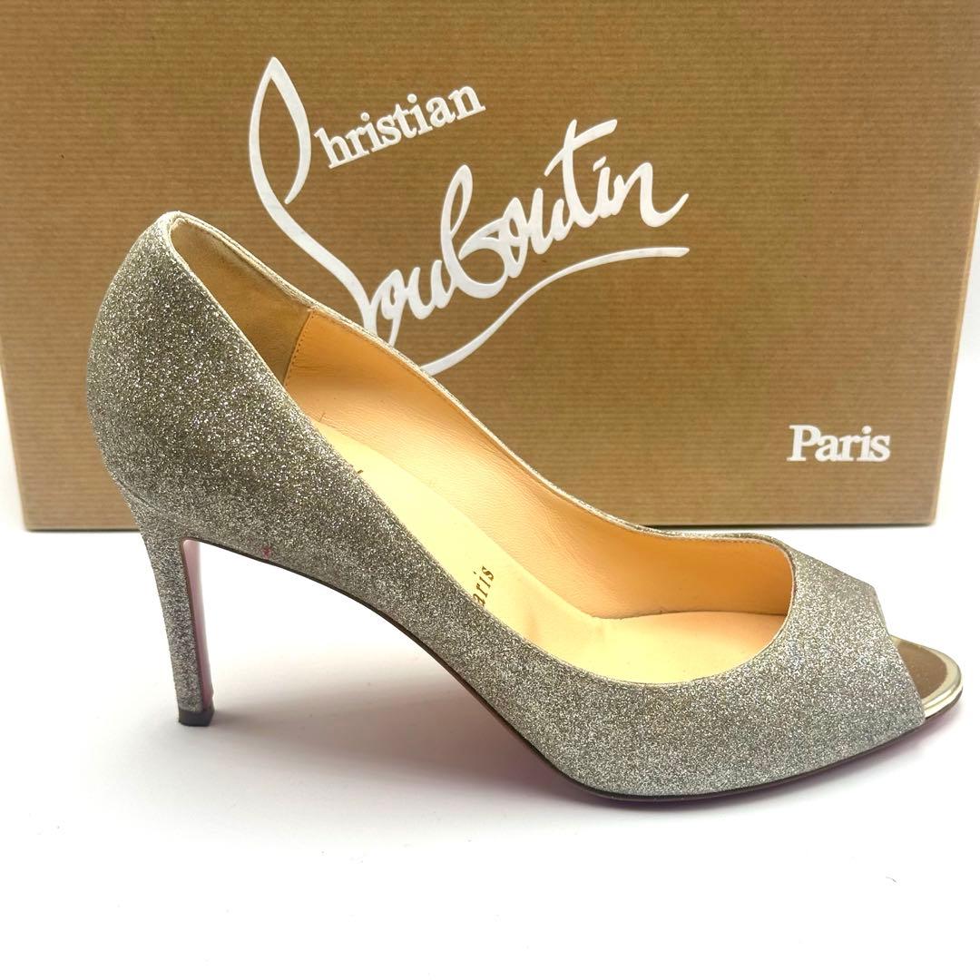 美品　クリスチャン　ルブタン　オープントゥ　グリッター　ハイヒール　25.5cm