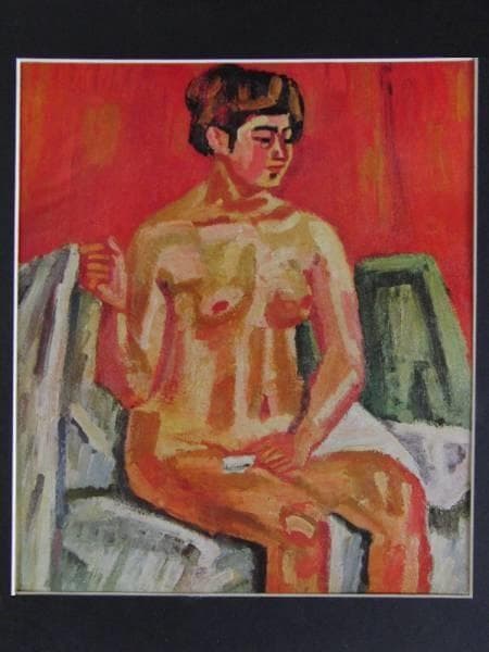 梅原龍三郎、【坐裸婦】、希少な大判額装用画集より、美品、日本人画家、新品額装付
