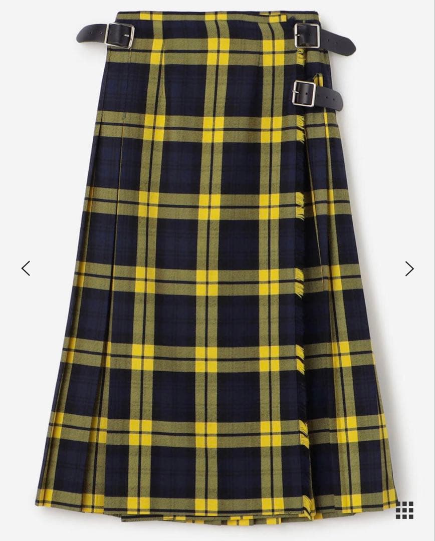 【美品】オニールオブダブリン　チェック柄プリーツスカート　黒×黄色