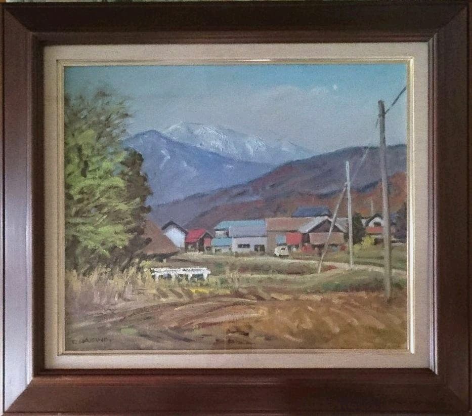 F8油絵   農村と 早池峰山