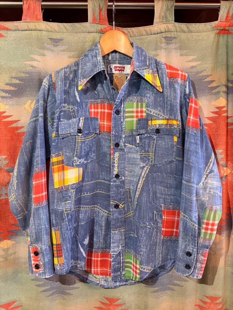 60s〜70s USA製 Levi's パッチワーク風シャツ sizeS位
