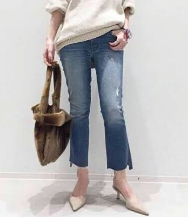 新品 MOTHER インサイダーCROP STEP フレイ 25 ブルー デニム