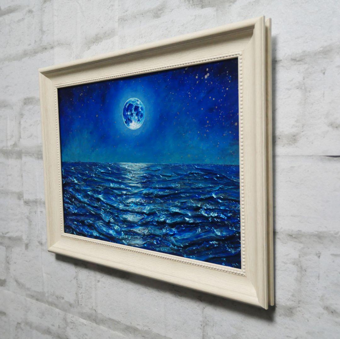 油絵 油彩 油彩画 絵 絵画 【青い満月と輝く海】 - メルカリ
