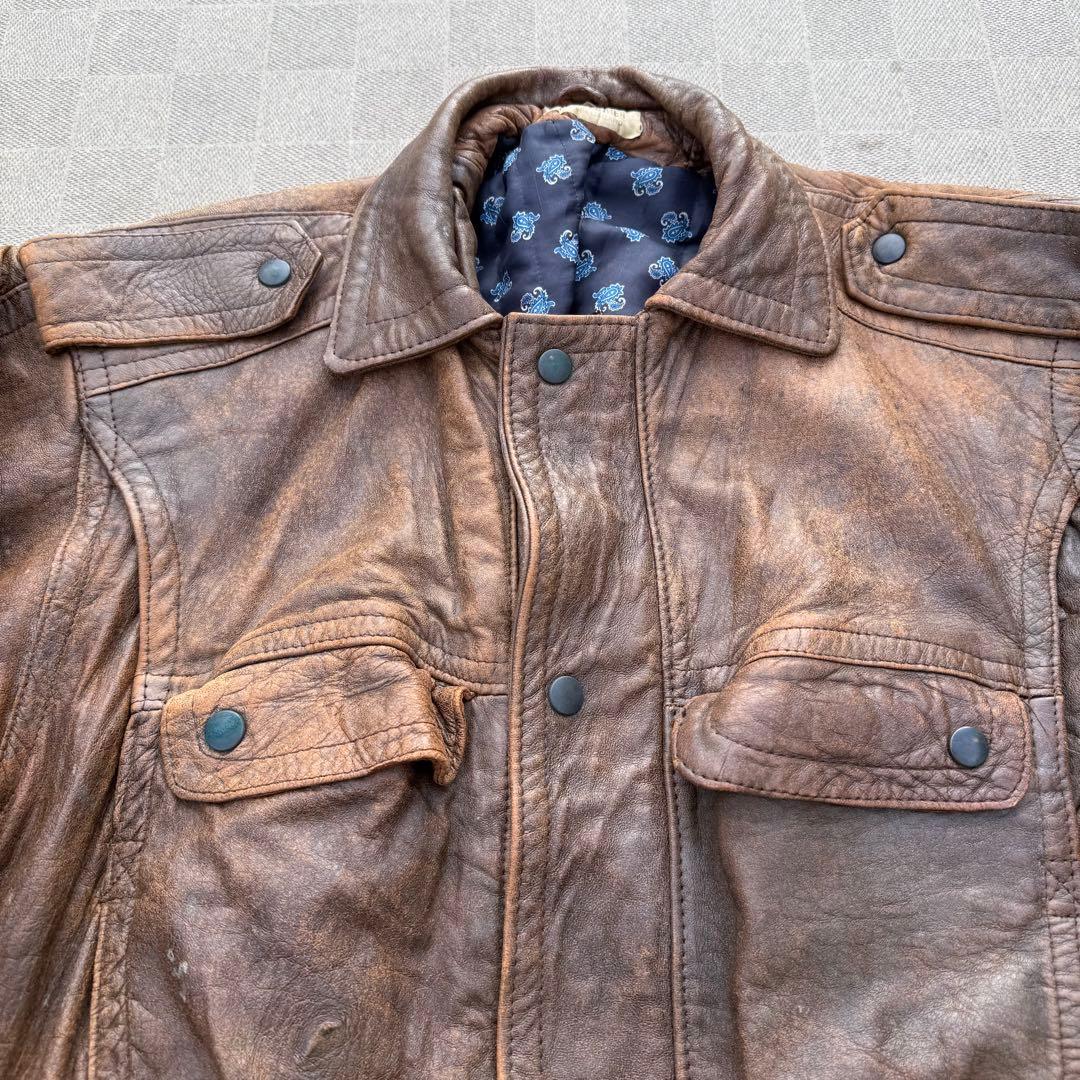 y2k 80s vintage England製 レザージャケット 短丈ブルゾン - メルカリ